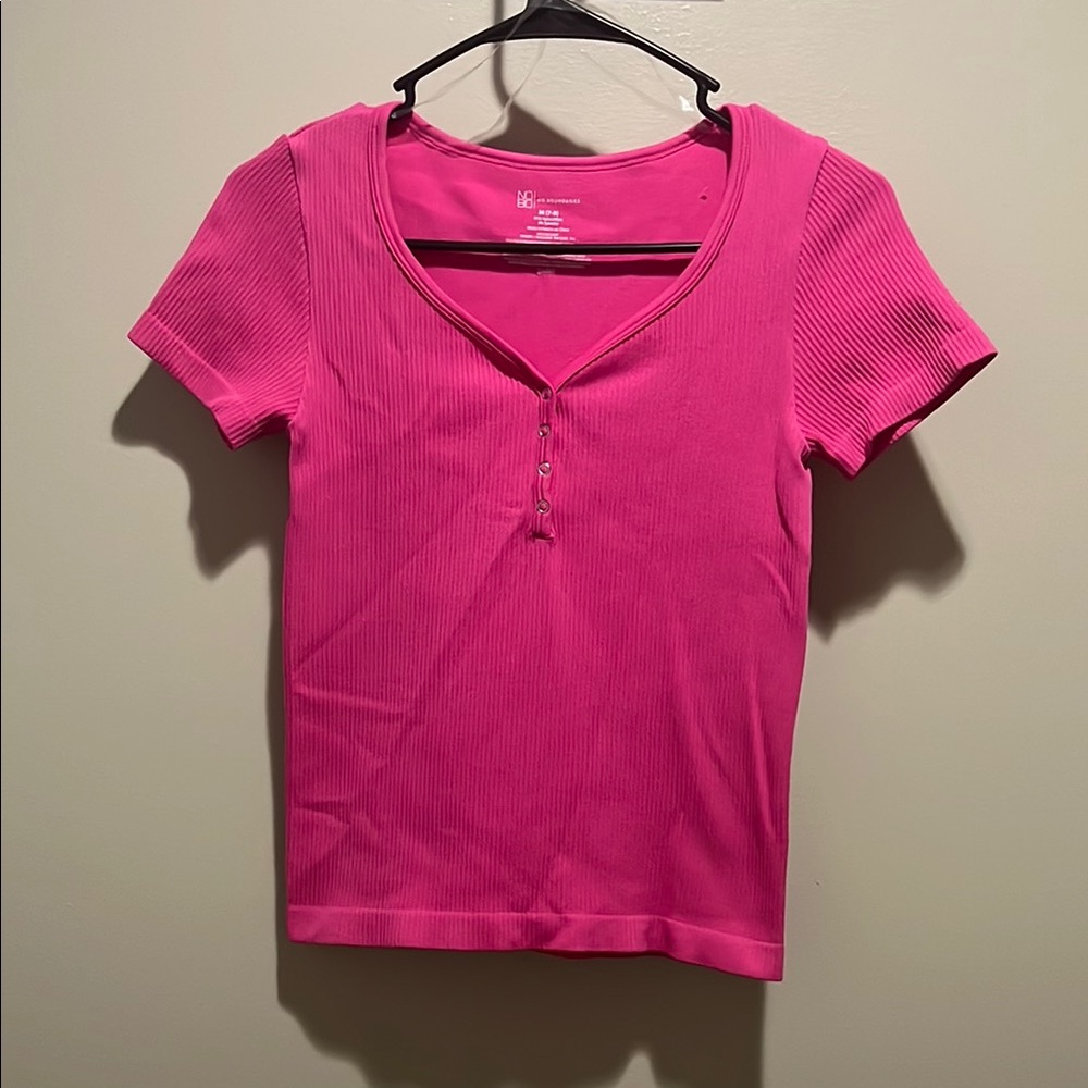 No Boundaries Pink Fitted Buttoned T-Shirt